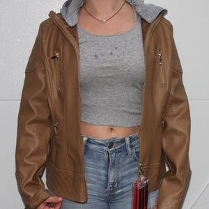brown leather jacket